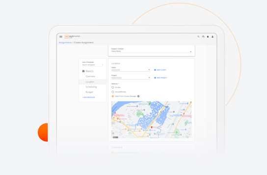 WorkMarket interface showing assignment location details