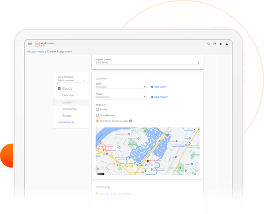 WorkMarket interface showing assignment location details